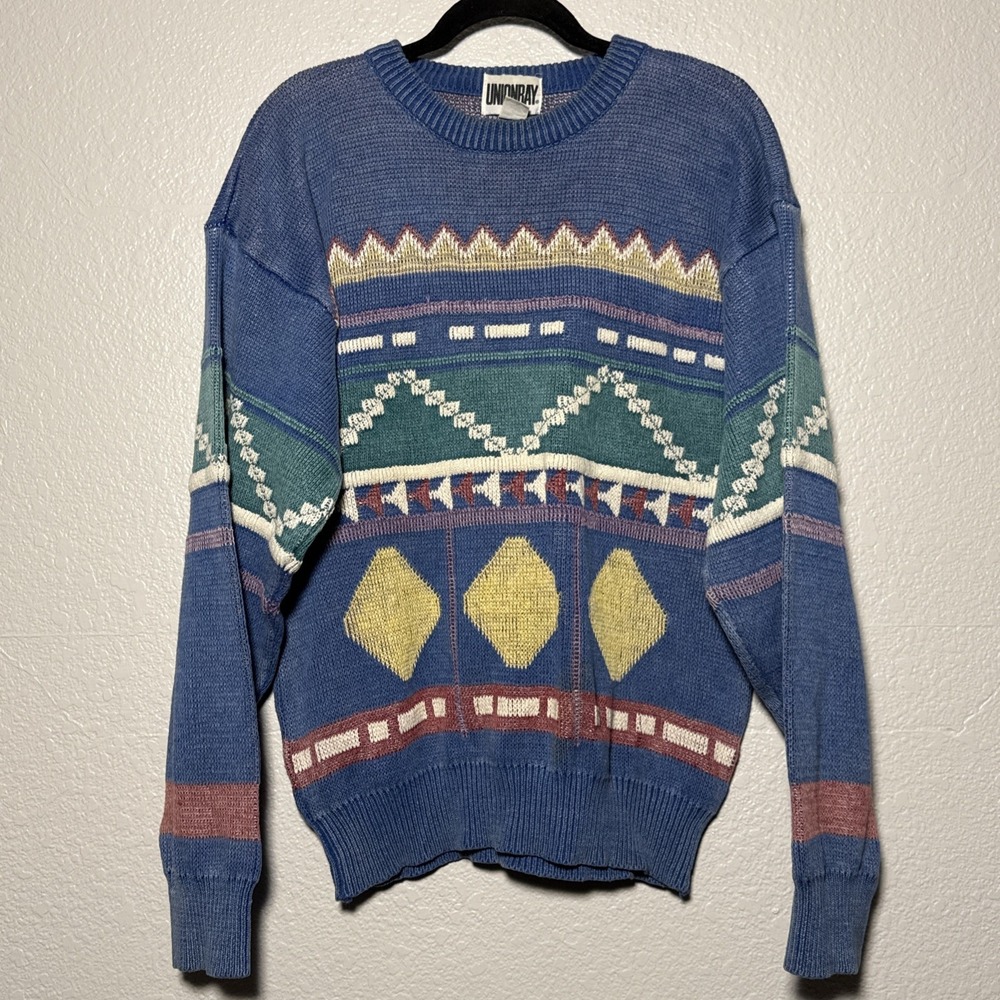 Vintage Union Bay Colorful Artsy Geometric Chunky Grandpa Sweater Size XL